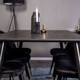 Dipp jídelní stůl - 180*90cm - Černá dýha / černé nohy s mosazným dipp - Sametová jídelní židle Mosaz - Černá / Černá 6