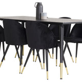 Dipp jídelní stůl - 180*90cm - Černá dýha / černé nohy s mosazným dipp - Sametová jídelní židle Mosaz - Černá / Černá 6