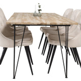 Stůl Bali - 200*90cm - Teak /Černá - Velvet Deluxe Jídelní židle - Černé nohy / Béžový samet 6