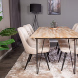 Stůl Bali - 200*90cm - Teak /Černá - Velvet Deluxe Jídelní židle - Černé nohy / Béžový samet 6