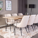 Stůl Bali - 200*90cm - Teak /Černá - Velvet Deluxe Jídelní židle - Černé nohy / Béžový samet 6