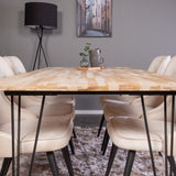 Stůl Bali - 200*90cm - Teak /Černá - Velvet Deluxe Jídelní židle - Černé nohy / Béžový samet 6