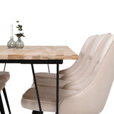Stůl Bali - 200*90cm - Teak /Černá - Velvet Deluxe Jídelní židle - Černé nohy / Béžový samet 6