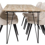 Stůl Bali - 200*90cm - Teak /Černá - Velvet Deluxe Jídelní židle - Černé nohy / Béžový samet 6
