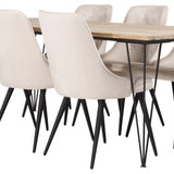 Stůl Bali - 200*90cm - Teak /Černá - Velvet Deluxe Jídelní židle - Černé nohy / Béžový samet 6