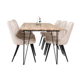 Stůl Bali - 200*90cm - Teak /Černá - Velvet Deluxe Jídelní židle - Černé nohy / Béžový samet 6