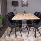 Stůl Bali - 200*90cm - Teak /Černá - Velvet Deluxe Jídelní židle - Černé nohy / Black Velvet 6