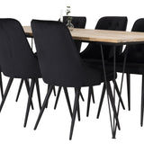 Stůl Bali - 200*90cm - Teak /Černá - Velvet Deluxe Jídelní židle - Černé nohy / Black Velvet 6