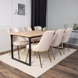Cirebon Matbord - Svart / Naturträ - 200*90*H75+Velvet Deluxe Jídelní židle - Bru