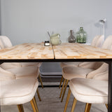 Cirebon Matbord - Svart / Naturträ - 200*90*H75+Velvet Deluxe Jídelní židle - Bru