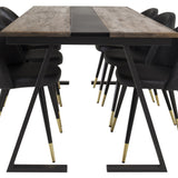Jakarta Matbord - Svart / mörk Teak - 200*90*H75+Jídelní židle Velvet mosaz š. ulice