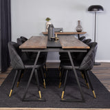Jakarta Matbord - Svart / mörk Teak - 200*90*H75+Jídelní židle Velvet mosaz š. ulice