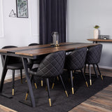Jakarta Matbord - Svart / mörk Teak - 200*90*H75+Jídelní židle Velvet mosaz š. ulice