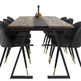 Jakarta Matbord - Svart / mörk Teak - 200*90*H75+Jídelní židle Velvet mosaz š. ulice