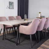 Jepara Matbord - Grå - 250*100*H76 +Komfortní jídelní židle - Černé nohy / Dusty Pink Manšestr _6