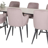 Jepara Matbord - Grå - 250*100*H76 +Komfortní jídelní židle - Černé nohy / Dusty Pink Manšestr _6