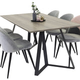 Marina Jídelní stůl - šedé dřevo / černá (1) + sametová židle - šedá (6)