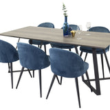 Marina Jídelní stůl - Šedé dřevo / černá (1) + Sametová židle - Modrá (6)