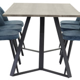 Marina Jídelní stůl - Šedé dřevo / černá (1) + Sametová židle - Modrá (6)