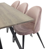 Marina Jídelní stůl - Šedé dřevo / černá (1) + Sametová židle - Dusty Pink(6)