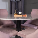Jídelní stůl Razzia 106 cm - Šedá Terazzo / Černá + jídelní židle Leone - Černé nohy / Dusty PinkCorduroy _4