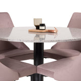 Jídelní stůl Razzia 106 cm - Šedá Terazzo / Černá + jídelní židle Leone - Černé nohy / Dusty PinkCorduroy _4