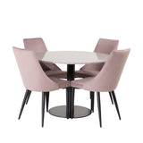 Jídelní stůl Razzia 106 cm - Šedá Terazzo / Černá + jídelní židle Leone - Černé nohy / Dusty PinkCorduroy _4