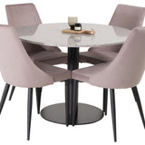 Jídelní stůl Razzia 106 cm - Šedá Terazzo / Černá + jídelní židle Leone - Černé nohy / Dusty PinkCorduroy _4