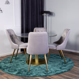 Kulatý jídelní stůl Estelle 106 cm šedý mramor / mosaz - sametová jídelní židle Deluxe - broušená mosaz noha / světle šedý samet 4