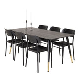 Jídelní stůl Dipp - 180*90cm - Černá dýha / černé nohy s mosazným dippem + Jídelní židle Polly - Černá / Černá _6