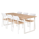 Cirebon Jídelní stůl 200*90cm - Teak / Bílá +Jídelní židle Polly - Bílá / Přírodní _6