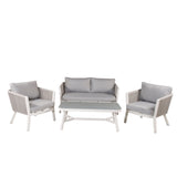 Virya Lounge set (3+2+1) Bílý alu / Šedé lano / šedý polštář