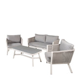 Virya Lounge set (3+2+1) Bílý alu / Šedé lano / šedý polštář