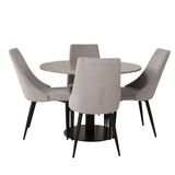 Jídelní stůl Razzia 106 cm - Šedá Terazzo / Černá + Leone jídelní židle - Černé nohy / Světle Šedá manšestrová _4