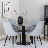 Jídelní stůl Razzia 106 cm - Šedá Terazzo / Černá + Leone jídelní židle - Černé nohy / Světle Šedá manšestrová _4