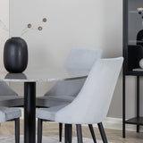 Jídelní stůl Razzia 106 cm - Šedá Terazzo / Černá + Leone jídelní židle - Černé nohy / Světle Šedá manšestrová _4