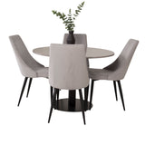 Jídelní stůl Razzia 106 cm - Šedá Terazzo / Černá + Leone jídelní židle - Černé nohy / Světle Šedá manšestrová _4