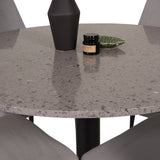 Jídelní stůl Razzia 106 cm - Šedá Terazzo / Černá + Leone jídelní židle - Černé nohy / Světle Šedá manšestrová _4