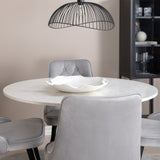 Jídelní stůl Razzia 106 cm - Bílá Terazzo / Černá+Velvet Deluxe Jídelní židle - Černé nohy / Světle šedá samet_4
