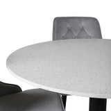 Jídelní stůl Razzia 106 cm - Bílá Terazzo / Černá+Velvet Deluxe Jídelní židle - Černé nohy / Světle šedá samet_4