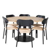Kruhový stůl Cirebon - 140 cm - Teak / Černá + Jídelní židle Polly - Černá / Přírodní _6