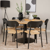 Kruhový stůl Cirebon - 140 cm - Teak / Černá + Jídelní židle Polly - Černá / Přírodní _6