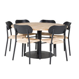 Kruhový stůl Cirebon - 140 cm - Teak / Černá + Jídelní židle Polly - Černá / Přírodní _6
