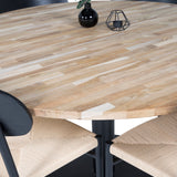 Kruhový stůl Cirebon - 140 cm - Teak / Černá + Jídelní židle Polly - Černá / Přírodní _6