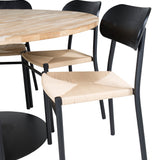 Kruhový stůl Cirebon - 140 cm - Teak / Černá + Jídelní židle Polly - Černá / Přírodní _6