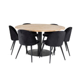 Kruhový stůl Cirebon - 140 cm - Teak / Black + Velvet Matstol - Svart / Svart Sammet_6
