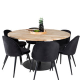 Kruhový stůl Cirebon - 140 cm - Teak / Black + Velvet Matstol - Svart / Svart Sammet_6