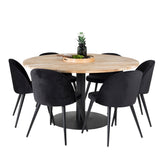 Kruhový stůl Cirebon - 140 cm - Teak / Black + Velvet Matstol - Svart / Svart Sammet_6