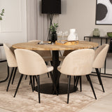 Kruhový stůl Cirebon - 140 cm - Teak / Black + Velvet Matstol - Svart / Créme _6