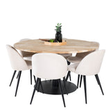 Kruhový stůl Cirebon - 140 cm - Teak / Black + Velvet Matstol - Svart / Créme _6